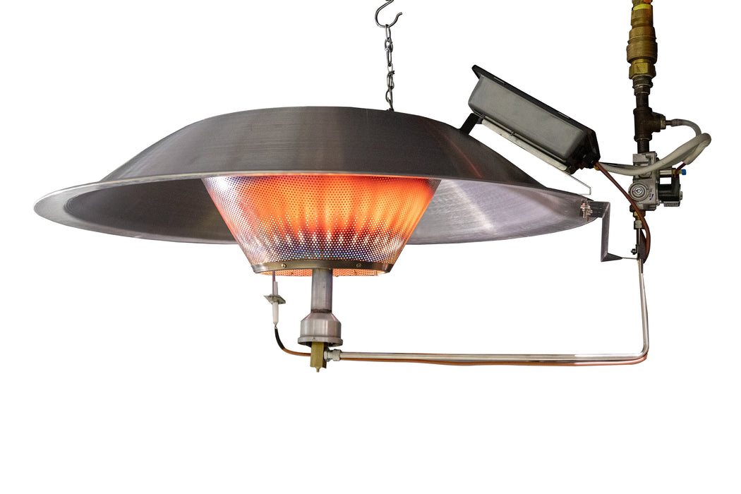 Overhead infrared gas brooder for livestock housing